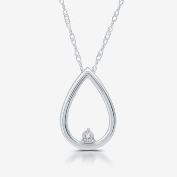 Limited Time Special! Womens Diamond Accent Genuine White Diamond Sterling Silver Pear Pendant Necklace