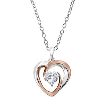 Footnotes Grandma Cubic Zirconia Sterling Silver 18 Inch Cable Heart Pendant Necklace
