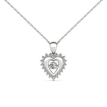 Love in Motion Womens 1/4 CT. T.W. Genuine White Diamond 10K Gold Heart Pendant