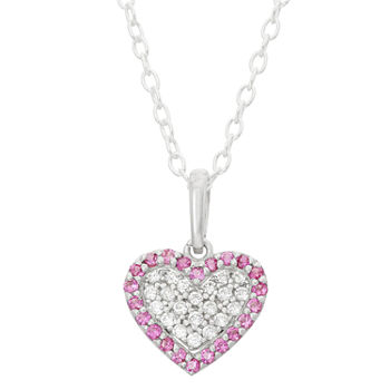 Children's 14K Rose Gold Over Silver Cubic Zirconia Heart Pendant Necklace