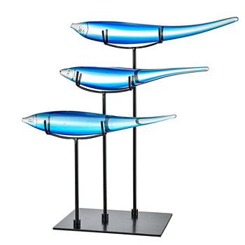 Dale Tiffany School of 3 Blue Fish Art Glass Sculpture