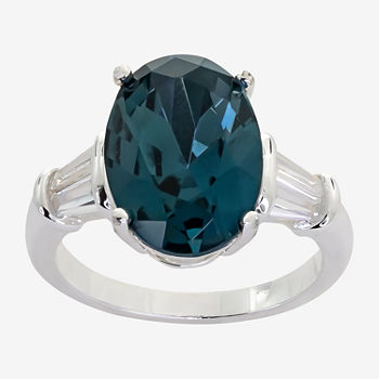 Sparkle Allure Cubic Zirconia Pure Silver Over Brass Oval Side Stone Cocktail Ring