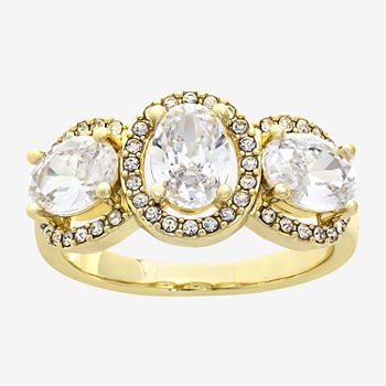 Sparkle Allure Crystal 14K Gold Over Brass Round 3-Stone Engagement Ring