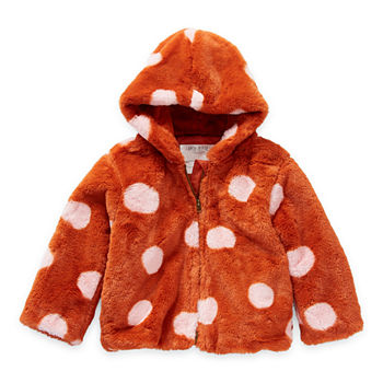 Okie Dokie Toddler Girls Hooded Midweight Faux Fur Coat