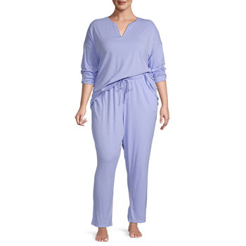 Liz Claiborne Womens Plus Long Sleeve 2-pc. Pant Pajama Set