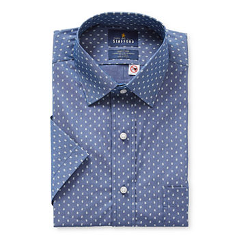 Stafford Magna Ready® Mens Spread Collar Short Sleeve Adaptive Stretch Fabric Wrinkle Free Dress Shirt
