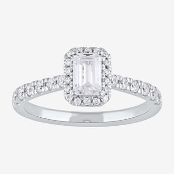 Certified Womens 3/4 CT. T.W. Lab Grown White Diamond 10K White Gold Side Stone Halo Engagement Ring