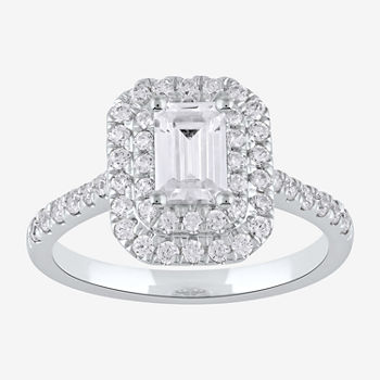 Certified Womens 1 CT. T.W. Lab Grown White Diamond 10K White Gold Side Stone Halo Engagement Ring