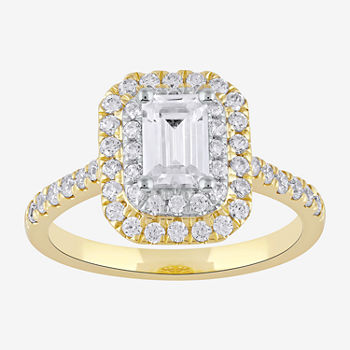Certified Womens 1 CT. T.W. Lab Grown White Diamond 10K Gold Side Stone Halo Engagement Ring