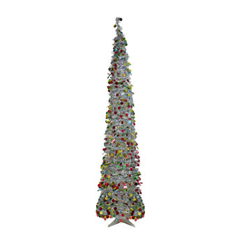 6 Foot Pre-Lit Silver Tinsel Pop-Up Pre-Lit Christmas Tree
