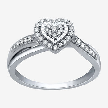 Promise My Love Womens 1/4 CT. T.W. Genuine White Diamond Sterling Silver Heart Promise Ring