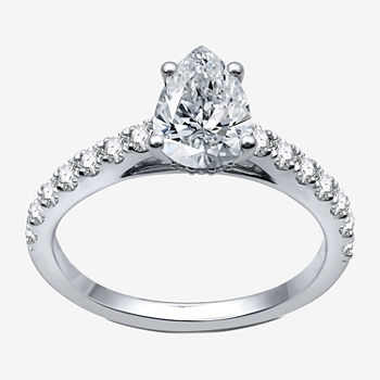 Womens 2 1/2 CT. T.W. Lab Grown White Diamond 10K White Gold Pear Solitaire Engagement Ring
