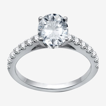 Womens 2 1/2 CT. T.W. Lab Grown White Diamond 10K White Gold Oval Solitaire Engagement Ring