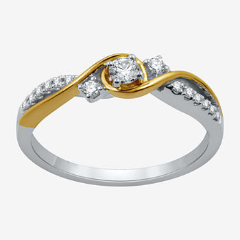 Love Lives Forever Womens 1/4 CT. T.W. Genuine White Diamond 10K Two Tone Gold 3-Stone Engagement Ring