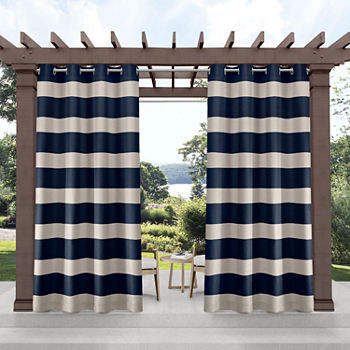 Exclusive Home Curtains Stripe Light-Filtering Grommet Top Set of 2 Outdoor Curtain Panel