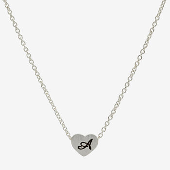 Sparkle Allure Initial Pure Silver Over Brass 16 Inch Link Heart Pendant Necklace