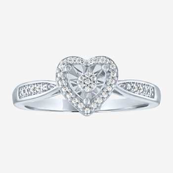 Limited Time Special! Womens 1/10 CT. T.W. Genuine White Diamond Sterling Silver Heart Cocktail Ring