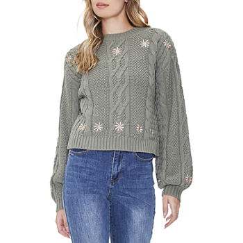 Forever 21 Juniors Womens Long Sleeve Embroidered Pullover Sweater