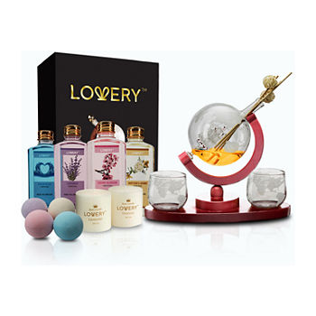 Lovery Whiskey Globe Decanter - 15pc Home Bath Gift Set