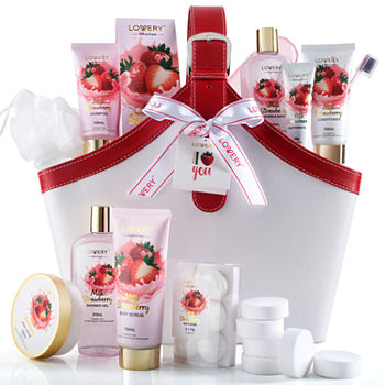 Lovery Strawberry Milk Home Bath Gift Set - 25pc Tote Bag Gift