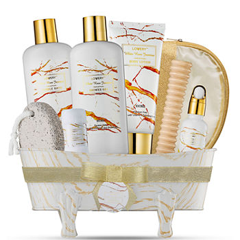Lovery White Rose Jasmine Spa Basket - 9pc Marble Relaxation Set