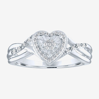 Limited Time Special! Womens 1/10 CT. T.W. Genuine Diamond Sterling Silver Heart Cocktail Ring
