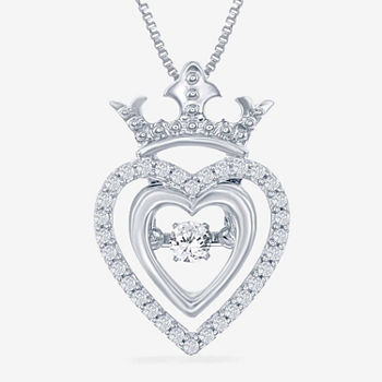 Enchanted Disney Fine Jewelry 1/5 C.T. T.W. Genuine Diamond Silver Heart "Disney Princess" Crown Pendant Necklace