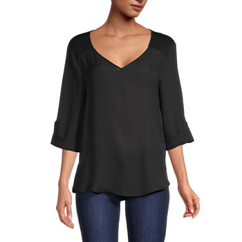 by&by Juniors Womens V Neck 3/4 Sleeve Blouse