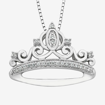 Enchanted Disney Fine Jewelry Womens 1/10 CT. T.W. Genuine White Diamond Sterling Silver Cinderella Princess Pendant Necklace