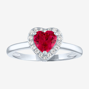 Limited Time Special! Womens Lab Created Red Stone Sterling Silver Heart Cocktail Ring