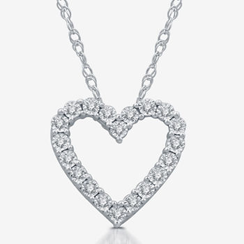 LIMITED TIME SPECIAL! Womens 1/10 CT. T.W. Genuine Diamond Sterling Silver Heart Pendant Necklace