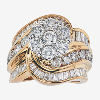 Diamond Blossom Womens 4 CT. T.W. Genuine White Diamond 14K Gold Cluster Cocktail Ring