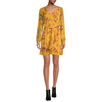 by&by Juniors Long Sleeve Floral Fit & Flare Dress