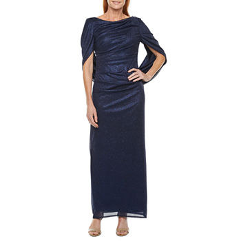 R & M Richards 3/4 Sleeve Glitter Knit Evening Gown