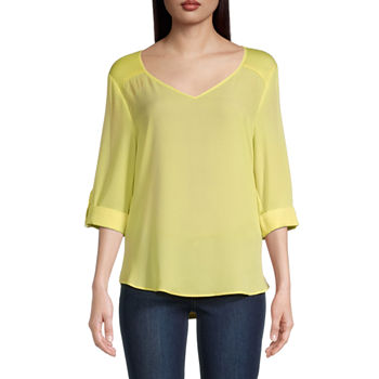 by&by Juniors Womens V Neck 3/4 Sleeve Top