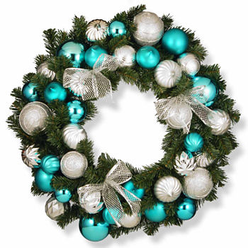 National Tree Co. Silver And Blue Ornament Evergreen Indoor Outdoor Christmas Wreath