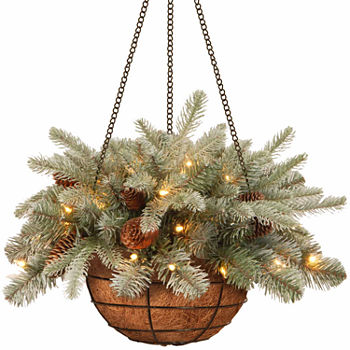 National Tree Co. Frosted Artic Spruce Feel Real Christmas Hanging Basket
