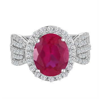 Womens Red Lab-Created  Ruby Cocktail Ring in Sterling Silver