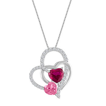 Lab-Created Ruby & Pink & White Sapphire Sterling Silver Interlocking Heart Pendant Necklace