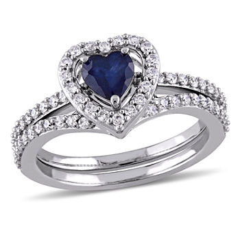 Modern Bride Gemstone Womens 1 CT. T.W. Genuine Blue Sapphire 10K Gold Heart Bridal Set