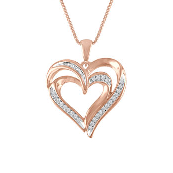 Womens 1/10 CT. T.W. Genuine White Diamond 14K Rose Gold Over Silver Heart Pendant Necklace