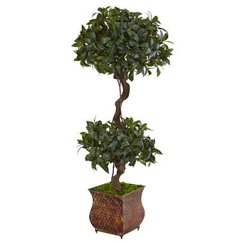 4.5’ Sweet Bay Double Topiary Artificial Tree in Metal Planter