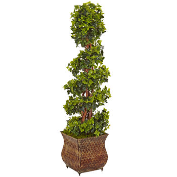 4’ English Ivy Spiral Artificial Tree in Metal Planter; UV Resistant (Indoor/Outdoor)