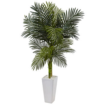 5’ Golden Cane Palm Artificial Tree in White Tower Planter