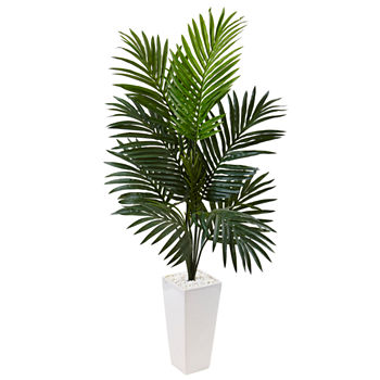 4.5’ Kentia Palm Artificial Tree in White TowerPlanter