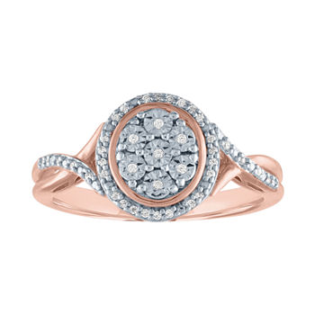 Womens 1/10 CT. T.W. Genuine White Diamond 14K Rose Gold Over Silver Cocktail Ring