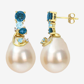 Diamond Accent White Cultured South Sea Pearl 14K Gold Drop Earrings