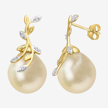 Diamond Accent Cultured South Sea Pearl 14K Gold Drop Earrings