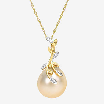 Womens Diamond Accent Cultured South Sea Pearl 14K Gold Pendant Necklace