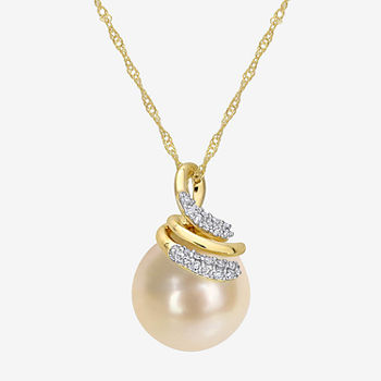Womens 1/10 CT. T.W. Cultured South Sea Pearl 14K Gold Pendant Necklace